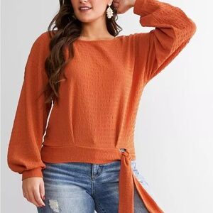 Daytrip Women's Orange Textured Blouse with Tie